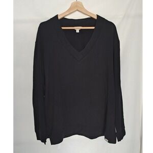 Orvis Drop Shoulder Sweatshirt Black V-Neck Modal Blend Fleece Pullover XL